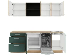 Optifit Küchenzeile KPLS 2199R-9+ Liv.290/Sav.405 Wildeiche Nb./Steingrün 210cm