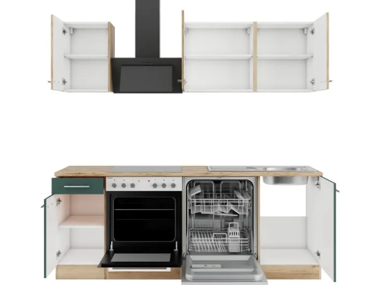 Optifit Küchenzeile KPLS2179OE-9+ Li/Sav o. E-Ger. Wildeiche Nb./Steingr. 210 cm