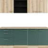 Optifit Küchenzeile KPLS2199ROE-9+ Li/Sav o. E-Ger. Wildeiche Nb./Steingr. 210cm