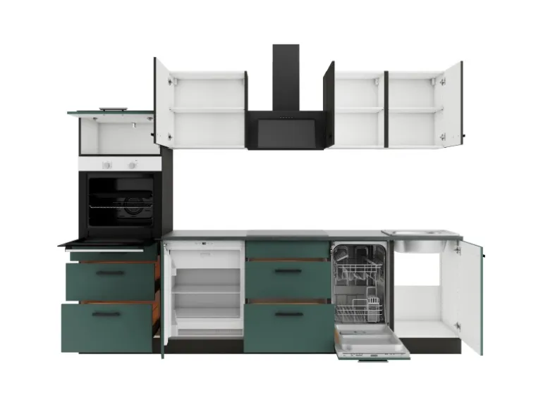 Optifit Küchenzeile KPMV 2789-9+ Madrid420/Verona405 Anthrazit/ Steingrün 270 cm