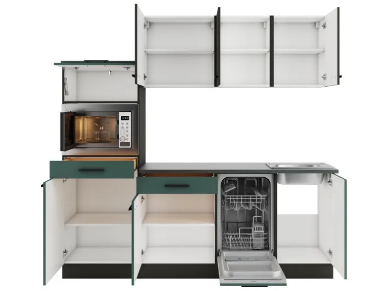 Optifit Küchenzeile KPMV 2181OE-9+ o. E-Geräte Anthrazit/Steingrün 210cm