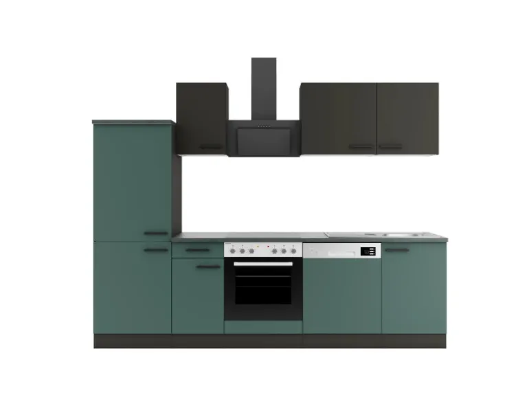 Optifit Küchenzeile KPMV 2742OE-9+ o. E-Geräte Anthrazit/Steingrün 270 cm