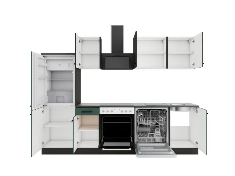 Optifit Küchenzeile KPMV 2742OE-9+ o. E-Geräte Anthrazit/Steingrün 270 cm