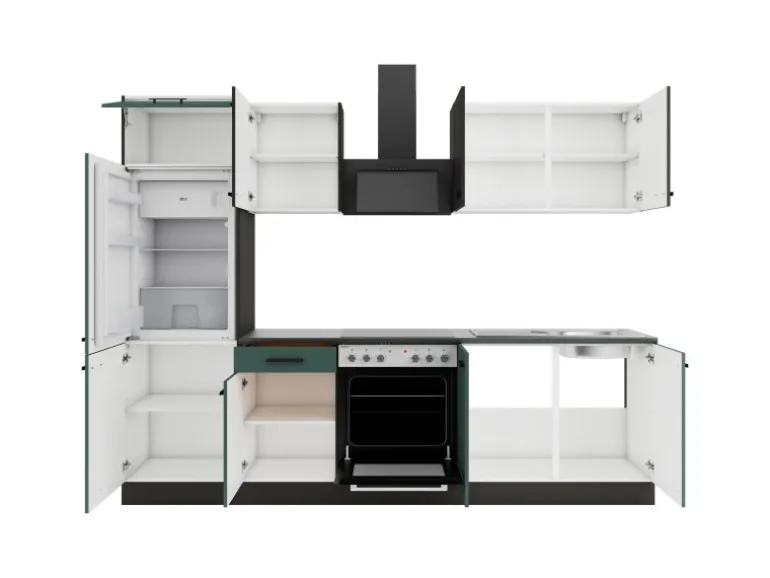 Optifit Küchenzeile KPMV 2711OE-9+ o. E-Geräte Anthrazit/Steingrün 270 cm