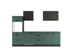 Optifit Küchenzeile KPMV2789OE-9+ o. E-Geräte Anthrazit/Steingrün 270 cm