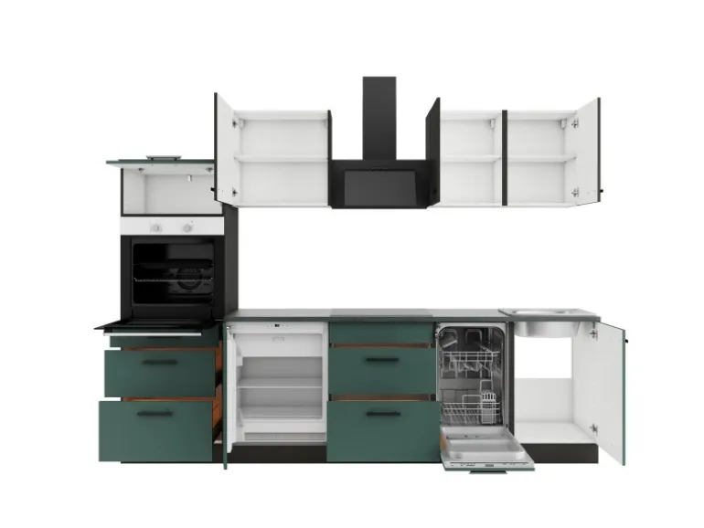 Optifit Küchenzeile KPMV2789OE-9+ o. E-Geräte Anthrazit/Steingrün 270 cm