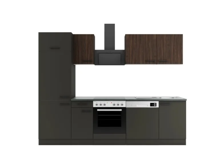 Optifit Küchenzeile KPRM 2702OE-9+ Rim/Madr o. E-Ger. Rillen Nussb./Anthr. 270cm