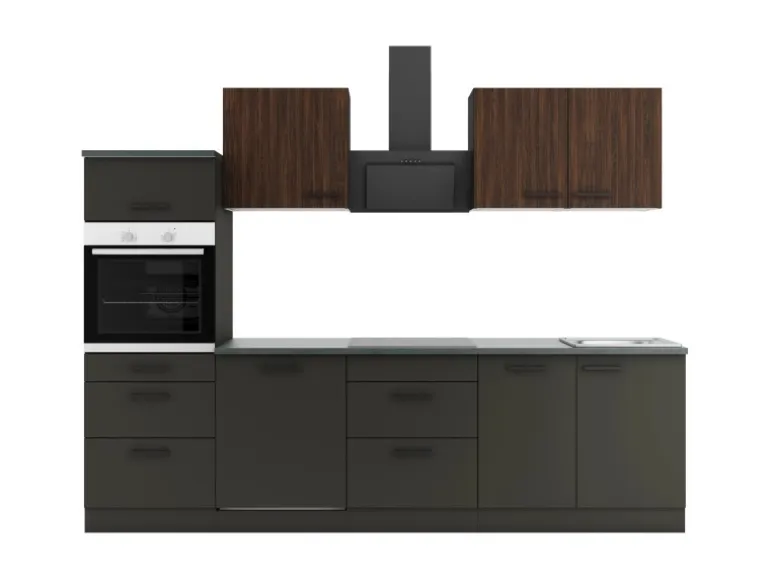 Optifit Küchenzeile KPRM 2789OE-9+ Rim/Madr o. E-Ger. Rillen Nussb./Anthr. 270cm