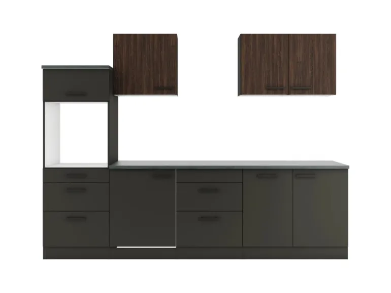 Optifit Küchenzeile KPRM 2789OE-9+ Rim/Madr o. E-Ger. Rillen Nussb./Anthr. 270cm