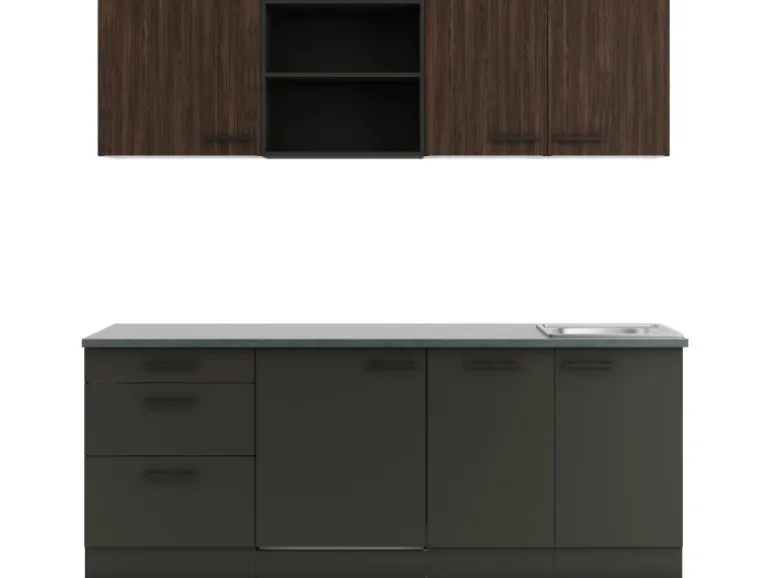 Optifit Küchenzeile KPRM2199ROE-9+ Rim/Madr o. E-Ger. Rillen Nussb./Anthr. 210cm