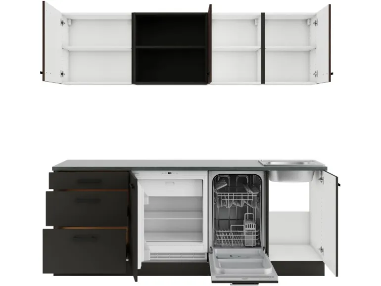Optifit Küchenzeile KPRM2199ROE-9+ Rim/Madr o. E-Ger. Rillen Nussb./Anthr. 210cm