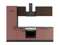 Optifit Küchenzeile KPRN2711OE-9+ Rim/Nizz o. E-Ger. Rillen Nussb./Rostrot 270cm