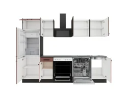 Optifit Küchenzeile KPRN2702OE-9+ Rim/Nizz o. E-Ger. Rillen Nussb./Rostrot 270cm
