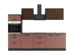 Optifit Küchenzeile KPRN2789OE-9+ Rim/Nizz o. E-Ger. Rillen Nussb./Rostrot 270cm
