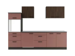 Optifit Küchenzeile KPRN2789OE-9+ Rim/Nizz o. E-Ger. Rillen Nussb./Rostrot 270cm