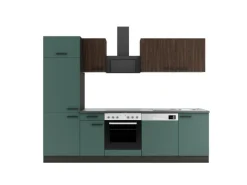 Optifit Küchenzeile KPRV2702OE-9+ Rim/Ver o. E-Ger. Rillen Nussb./Steingr. 270cm