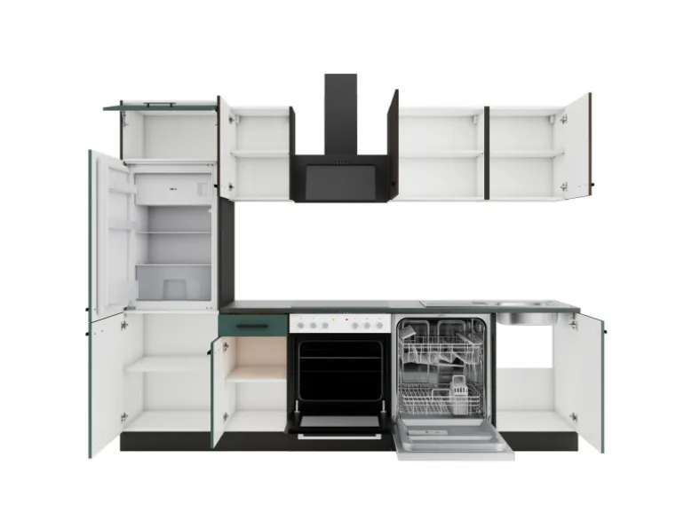 Optifit Küchenzeile KPRV2702OE-9+ Rim/Ver o. E-Ger. Rillen Nussb./Steingr. 270cm