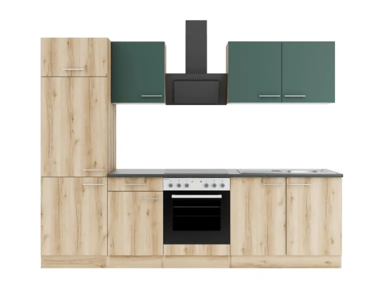 Optifit Küchenzeile KPSL 2711OE-9+ Sav/Li o. E-Ger. Steingr./Wildeiche Nb. 270cm