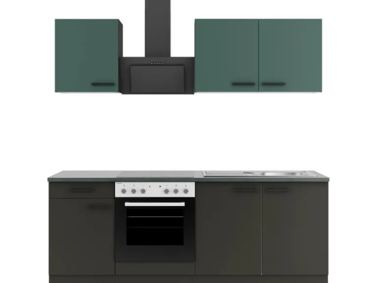 Optifit Küchenzeile KPVM 2136OE-9+ o. E-Geräte Steingrün/Anthrazit 210 cm