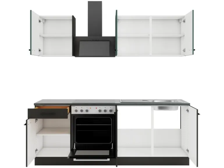 Optifit Küchenzeile KPVM 2136OE-9+ o. E-Geräte Steingrün/Anthrazit 210 cm