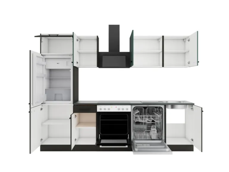 Optifit Küchenzeile KPVM 2702OE-9+ o. E-Geräte Steingrün/Anthrazit 270 cm