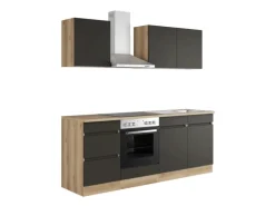 Optifit Küchenzeile OPTIkombi Noah420 mit E-Geräten 210 cm Anthrazit/Wildeiche