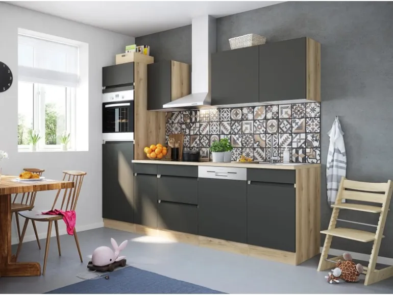 Optifit Küchenzeile OPTIkombi Noah420 ohne E-Geräte 270 cm Anthrazit/Wildeiche