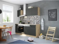 Optifit Küchenzeile OPTIkombi Noah420 ohne E-Geräte 210 cm Anthrazit/Wildeiche