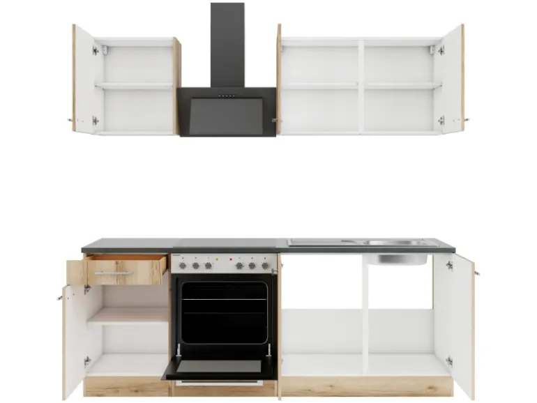 OPTIFIT Livorno290 Küchenzeile 210 cm ohne E-Geräte Wildeiche Nachbildung