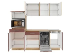 OPTIFIT Livorno290/Bari407 Küchenzeile 210 cm Wildeiche Nachbildung / Rostrot