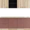 OPTIFIT Livorno290/Bari407 Küchenzeile 210 cm Wildeiche Nachbildung / Rostrot