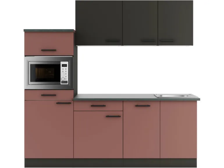 OPTIFIT Madrid420/Nizza407 Küchenzeile 210 cm ohne E-Geräte Anthrazit / Rostrot