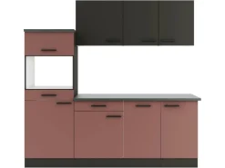 OPTIFIT Madrid420/Nizza407 Küchenzeile 210 cm ohne E-Geräte Anthrazit / Rostrot