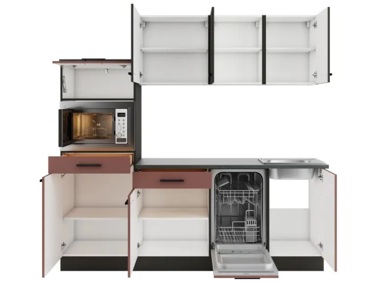 OPTIFIT Madrid420/Nizza407 Küchenzeile 210 cm ohne E-Geräte Anthrazit / Rostrot