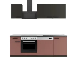 OPTIFIT Madrid420/Nizza407 Küchenzeile 210 cm ohne E-Geräte Anthrazit / Rostrot