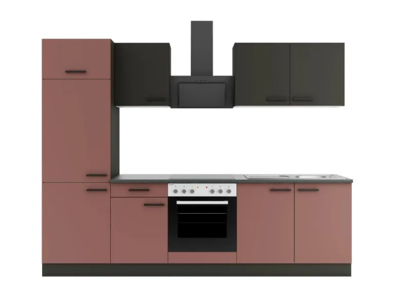 OPTIFIT Madrid420/Nizza407 Küchenzeile 270 cm ohne E-Geräte Anthrazit / Rostrot