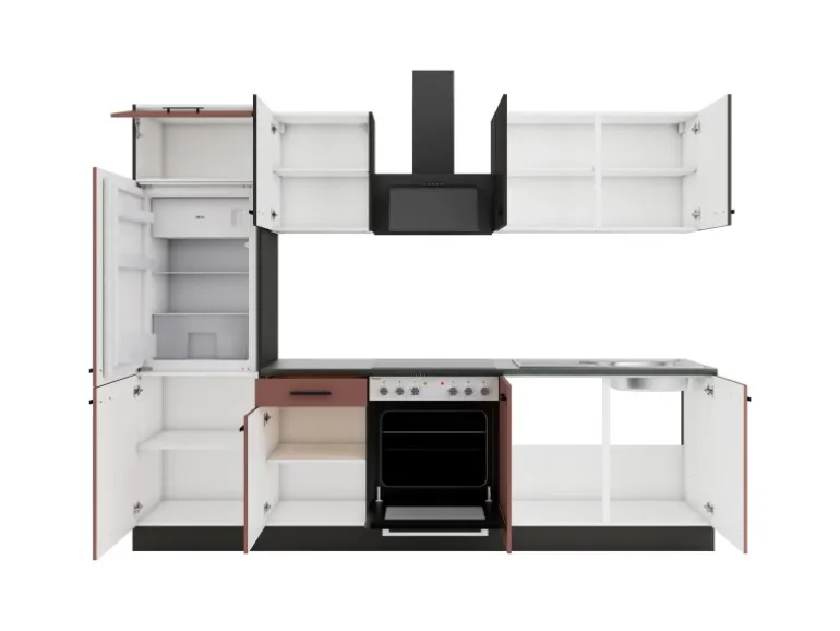 OPTIFIT Madrid420/Nizza407 Küchenzeile 270 cm ohne E-Geräte Anthrazit / Rostrot