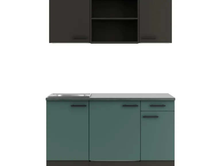 Optifit Miniküche KPMV 1579R-9+ Madrid420/Verona405 Anthrazit/ Steingrün 150 cm