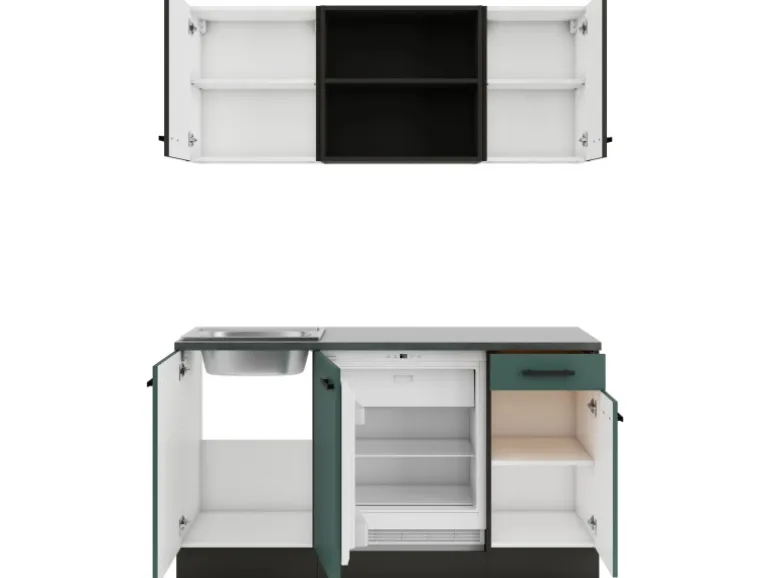 Optifit Miniküche KPMV 1579R-9+ Madrid420/Verona405 Anthrazit/ Steingrün 150 cm