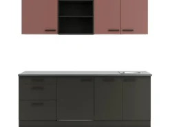 OPTIFIT Nizza407/Madrid420 Küchenzeile 210 cm Rostrot / Anthrazit