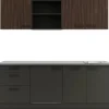 OPTIFIT Rimini409/Madrid420 Küchenzeile 210 cm Rillendekor Nussbaum/ Anthrazit
