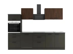 OPTIFIT Rimini409/Madrid420 Küchenzeile 270 cm Rillendekor Nussbaum/ Anthrazit