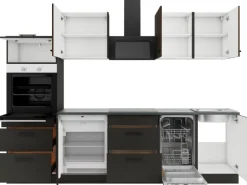 OPTIFIT Rimini409/Madrid420 Küchenzeile 270 cm Rillendekor Nussbaum/ Anthrazit