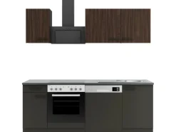 OPTIFIT Rimini409/Madrid420 Küchenzeile 210 cm Rillendekor Nussbaum/ Anthrazit