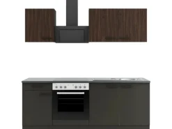 OPTIFIT Rimini409/Madrid420 Küchenzeile 210 cm Rillendekor Nussbaum/ Anthrazit