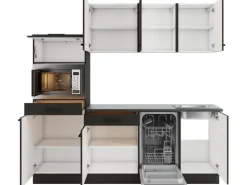 OPTIFIT Rimini409/Madrid420 Küchenzeile 210 cm Rillendekor Nussbaum/ Anthrazit