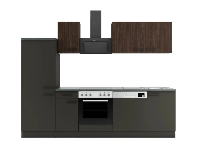 OPTIFIT Rimini409/Madrid420 Küchenzeile 270 cm Rillendekor Nussbaum/ Anthrazit