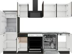 OPTIFIT Rimini409/Madrid420 Küchenzeile 270 cm Rillendekor Nussbaum/ Anthrazit