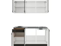 OPTIFIT Rimini409/Madrid420 Miniküche 150 cm Rillendekor Nussbaum/ Anthrazit
