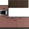 OPTIFIT Rimini409/Nizza407 Küchenzeile 210 cm Rilllendekor Nussbaum / Rostrot